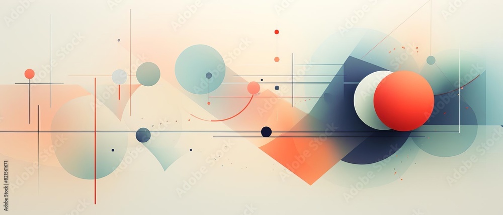 Poster abstract geometric design featuring circles and lines in soft pastel colors, creating a modern and m