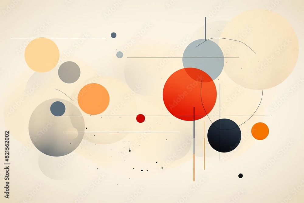Poster abstract geometric art with colorful circles and lines, featuring modern design elements and a minim