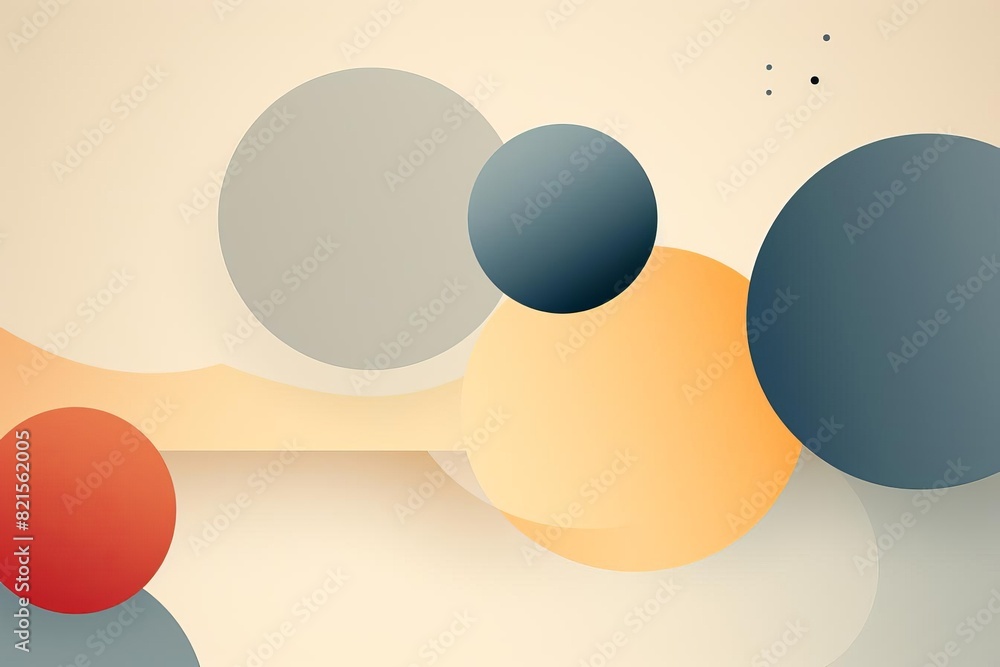 Poster minimalist abstract geometric art with colorful circles in soft pastel shades on a light background,