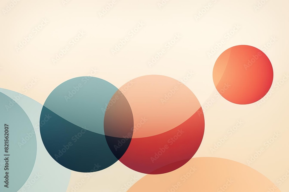Poster minimalist abstract geometric art with colorful circles in soft pastel shades on a light background,
