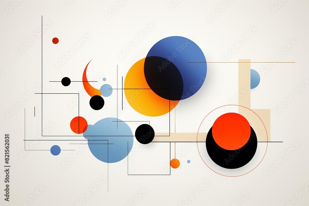 Poster abstract geometric artwork with colorful circles and lines, creating a modern and minimalistic visua