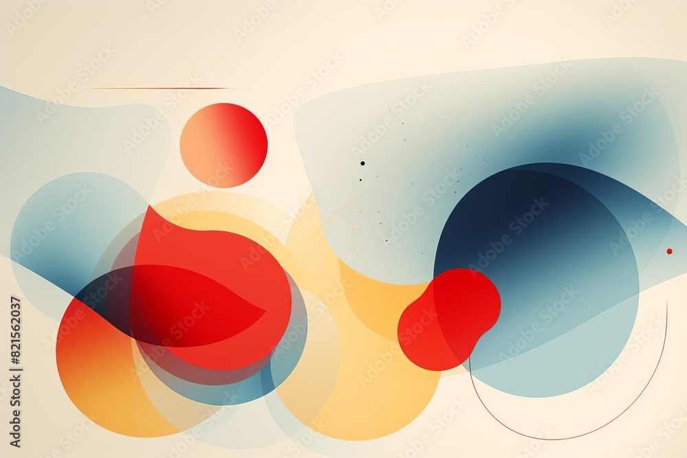 Poster abstract shapes with vivid red, blue, and yellow colors blending to create a dynamic and modern comp