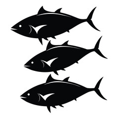 Set of Black Albacore Tuna Silhouette Vector on a white background