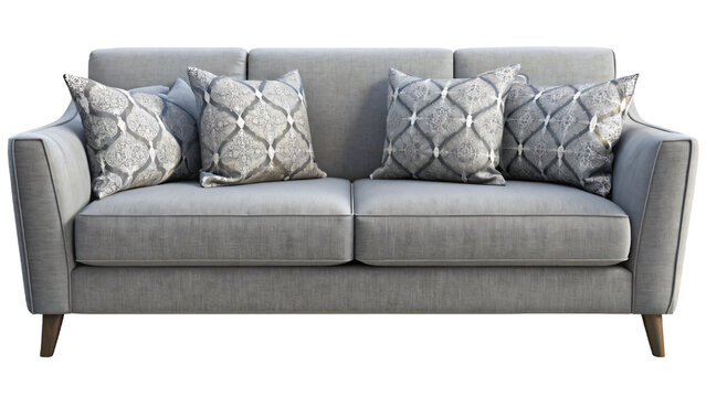 A comfortable upholstered sofa isolated on a white background, perfect for a contemporary living room design