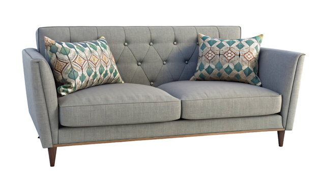 A comfortable upholstered sofa isolated on a white background, perfect for a contemporary living room design