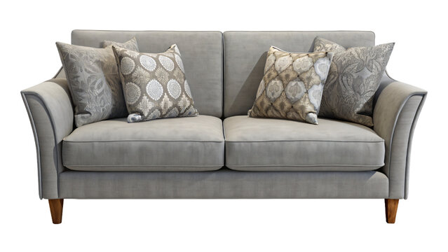 A comfortable upholstered sofa isolated on a white background, perfect for a contemporary living room design