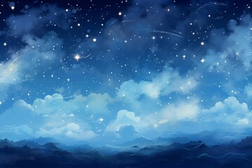 Night sky filled with stars and clouds, creating a serene and peaceful atmosphere, perfect for backgrounds and dreamlike themes.