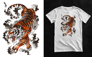 A graphic tiger with a t-shirt mockup