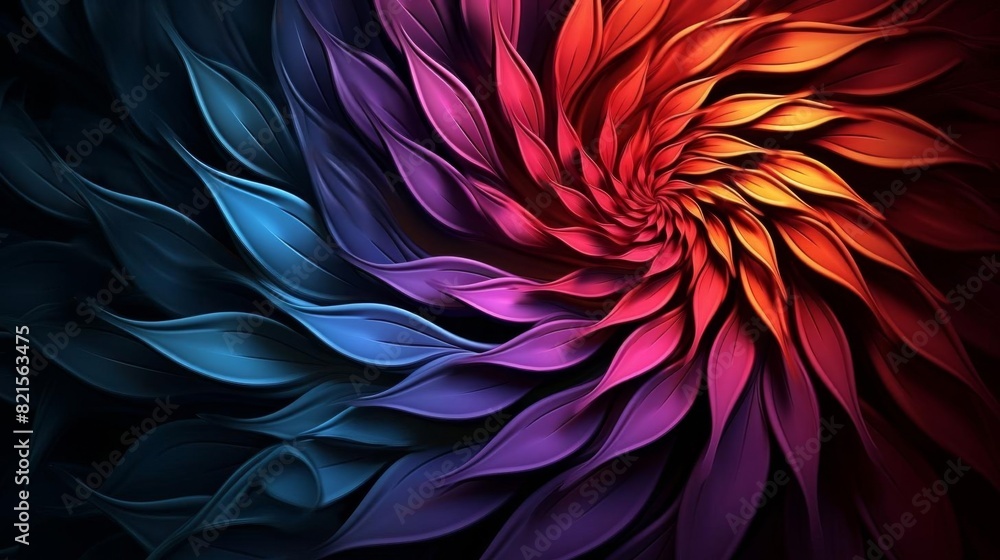Poster vibrant abstract spiral with vivid colors blending from blue to red, creating a dynamic and visually
