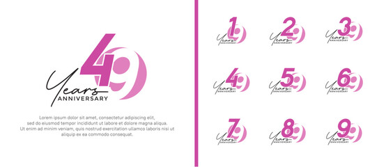 anniversary logo style set with purple and pink color can be use for celebration moment