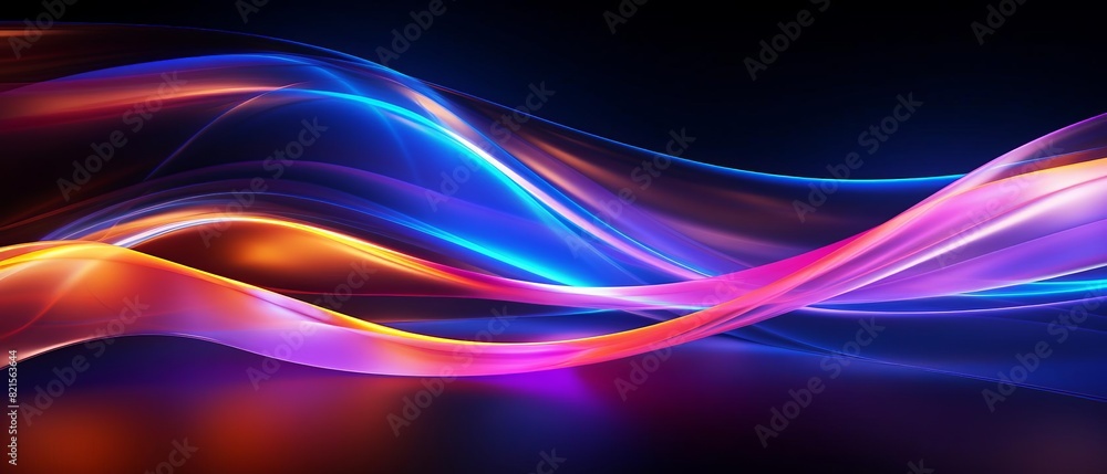 Poster vibrant colorful light trails on a dark background, creating an abstract and fluid motion effect for