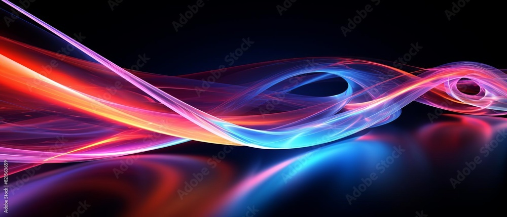 Poster colorful abstract light waves on a dark background, creating a dynamic and vibrant visual effect.