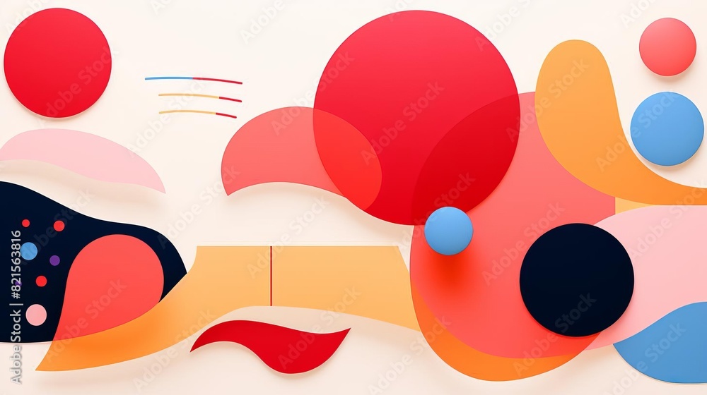 Poster abstract geometric shapes in vibrant colors create a dynamic and playful composition, perfect for mo