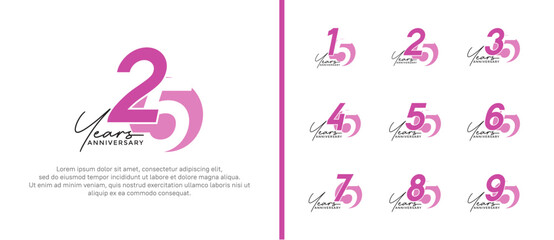 anniversary logo style set with purple and pink color can be use for celebration moment