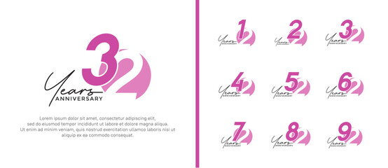 anniversary logo style set with purple and pink color can be use for celebration moment