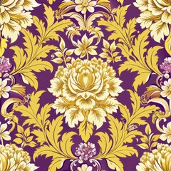 Seamless pattern of royal brocade textures with floral and botanical motifs, creating a sense of elegance and refinement, Generative AI