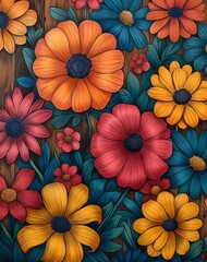 Vibrant illustrated flowers in a variety of colors.