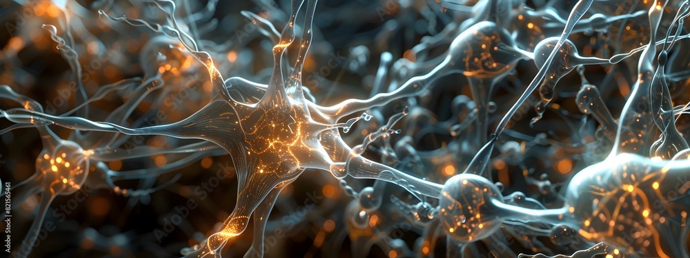 Poster luminescent organic forms a d rendering depicting the intricate neural networks of advanced