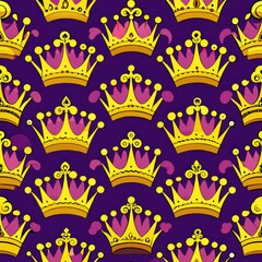 Seamless pattern of royal crowns and tiaras arranged in a repeating grid, celebrating the majesty and splendor of monarchy, Generative AI