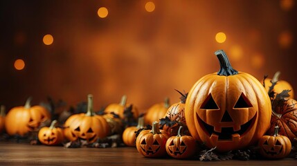 halloween background with the concept of a pumpkin in the shape of a face on a scary background