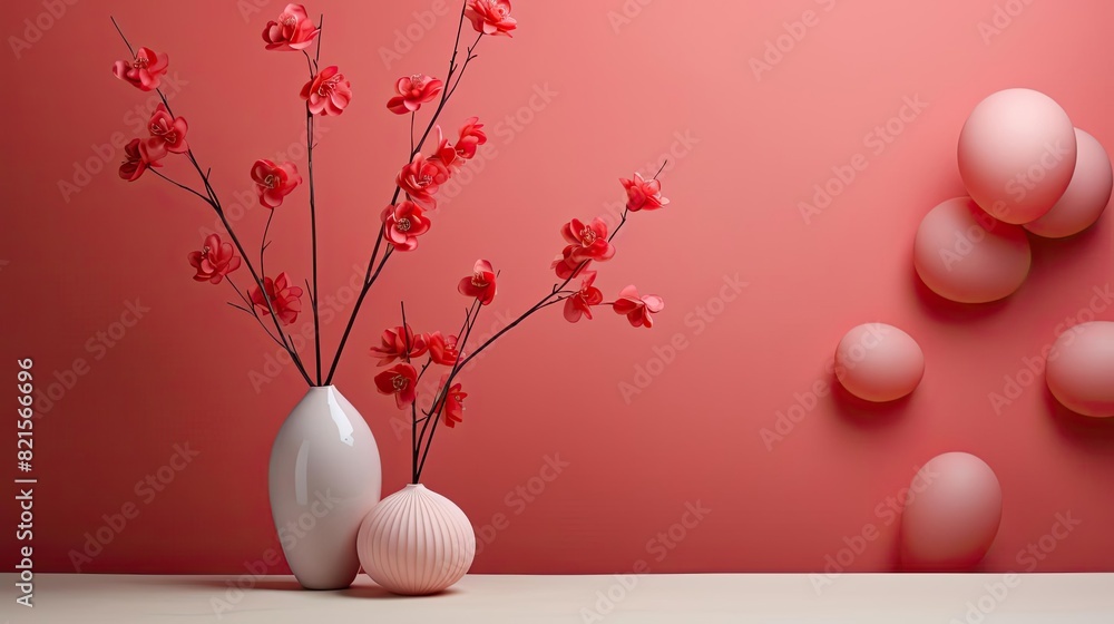 Wall mural women's days concept with floral ornaments and pink background for 8 march women's day - Wall murals