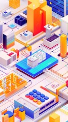 Fototapeta premium BlockchainEnabled Supply Chain Traceability Platform A Vibrant D Inspired by Memphis Group