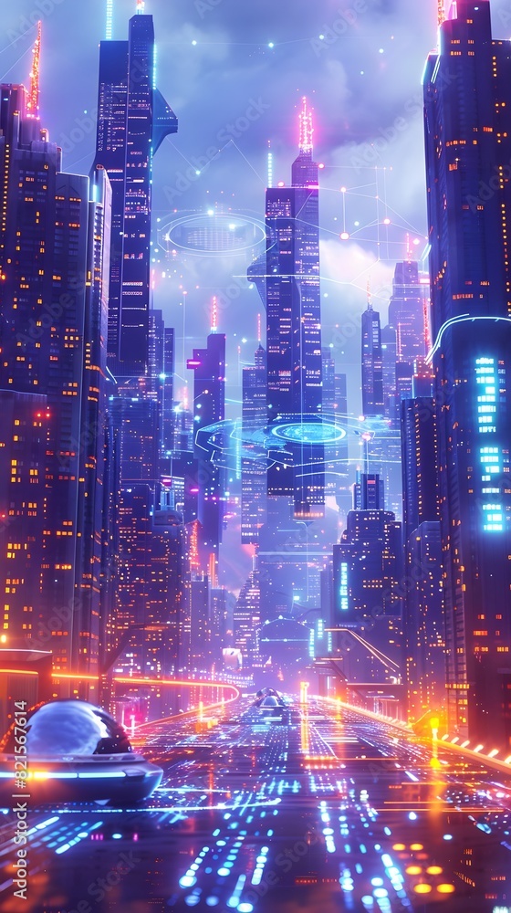 Poster serverless cloud infrastructure powering a futuristic datadriven iot cityscape