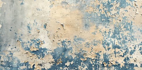 Obraz premium Colorful grunge background, old concrete wall with peeling paint and cracks in blue and beige tones. Textured vintage texture for design and decoration. High resolution photography