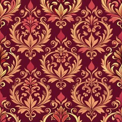 Seamless pattern of royal damask patterns with geometric shapes and patterns, adding a modern twist to a classic design, Generative AI