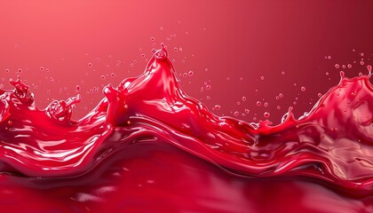 An attractive image of crimson strawberry jam or confiture flowing on a red background with room for advertisement, Generative AI.