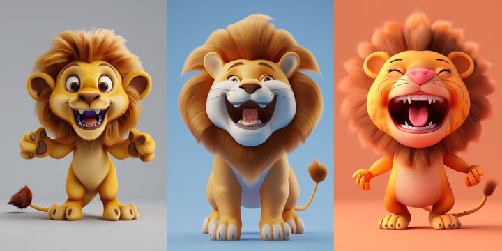 set of cute lion in various pose