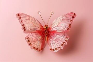 Featuring a pink butterfly on a pink paper backdrop, there is room for text and artwork, Generative AI.