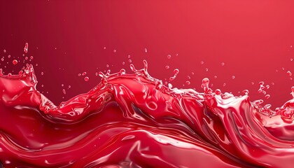 An attractive image of crimson strawberry jam or confiture flowing on a red background with room for advertisement, Generative AI.