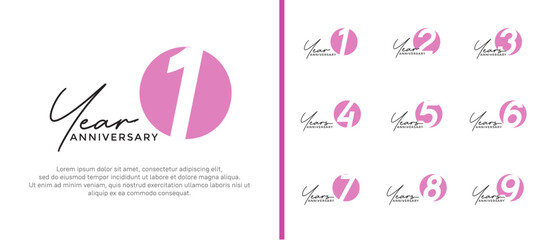 anniversary logo style set with purple and pink color can be use for celebration moment