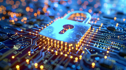 cybersecurity padlock, technology and computer background,