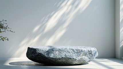 Minimalist Modern Interior Featuring Smooth Stone Coffee Table and Natural Light Beams