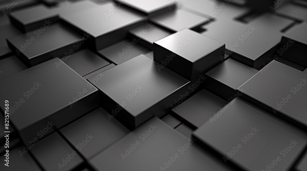 Poster abstract black 3d square blocks background. black cubes abstract background. random mosaic shapes. g