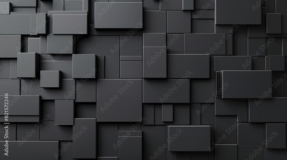 Poster abstract black 3d square blocks background. black cubes abstract background. random mosaic shapes. g