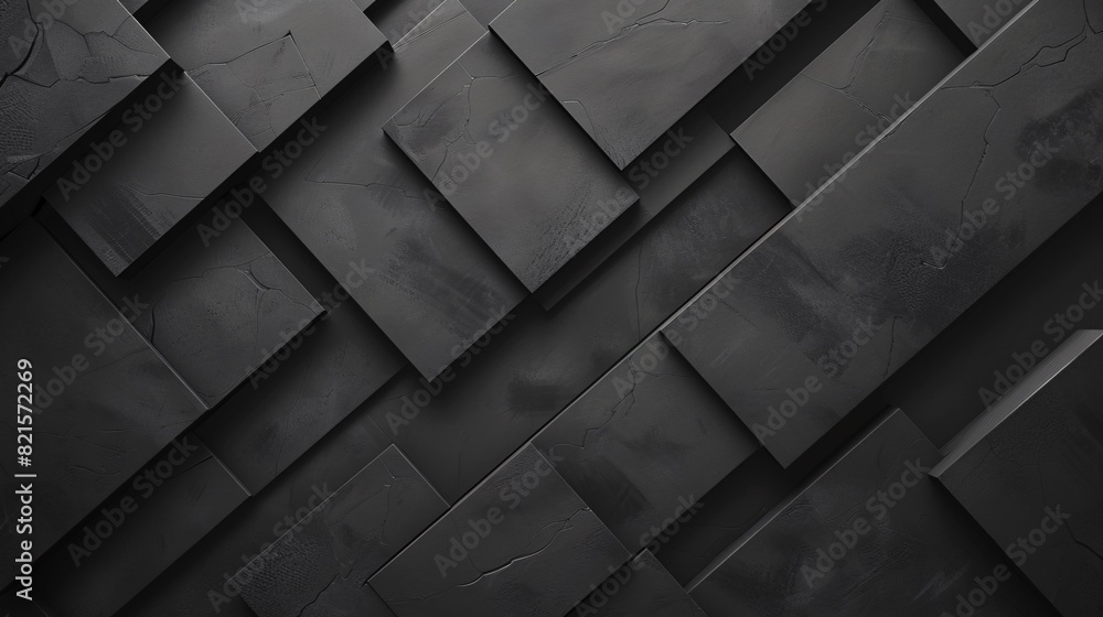 Poster abstract black 3d square blocks background. black cubes abstract background. random mosaic shapes. g
