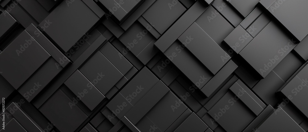 Poster abstract black 3d square blocks background. black cubes abstract background. random mosaic shapes. g