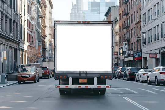 Semi-Truck with Transparent Blank Space Signboard, promotional blank mock up transparency - Powered by Adobe
