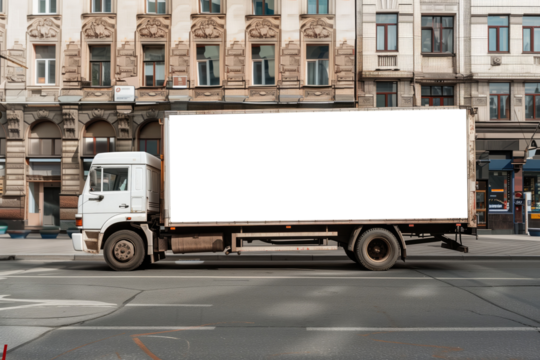 Semi-Truck with Transparent Blank Space Signboard, promotional blank mock up transparency