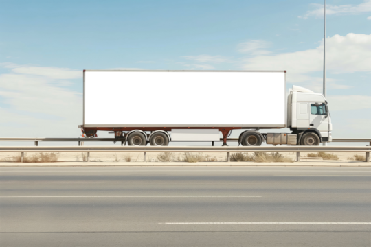 Semi-Truck with Transparent Blank Space Signboard, promotional blank mock up transparency