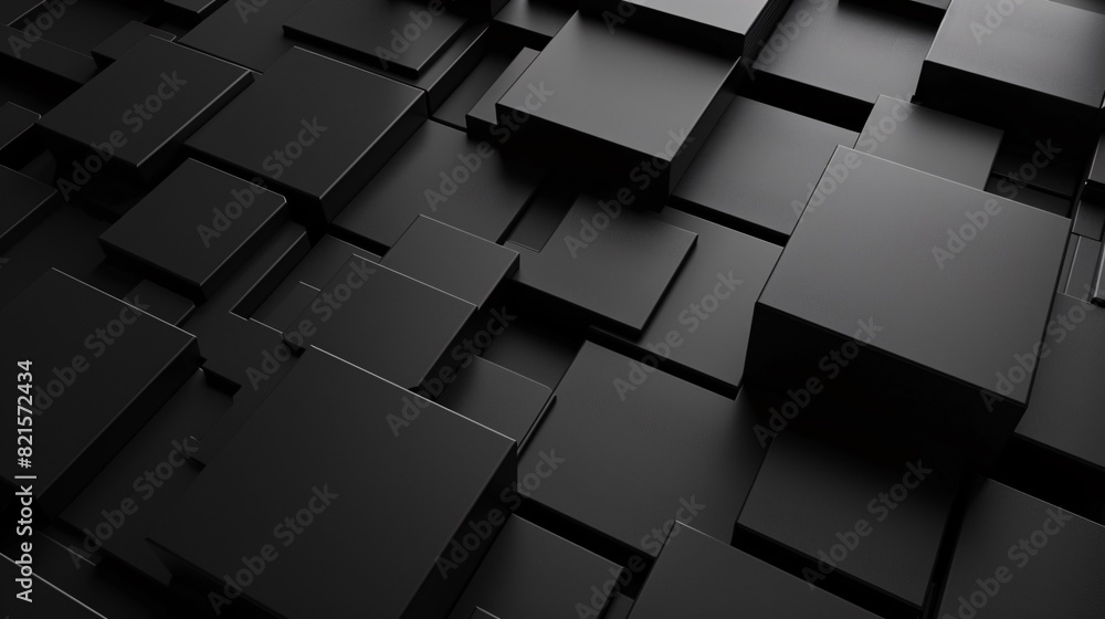Poster abstract black 3d square blocks background. black cubes abstract background. random mosaic shapes. g