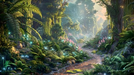 A Whimsical Forest Landscape A D of Nature Infused with Childlike Wonder and Bioluminescent Flora