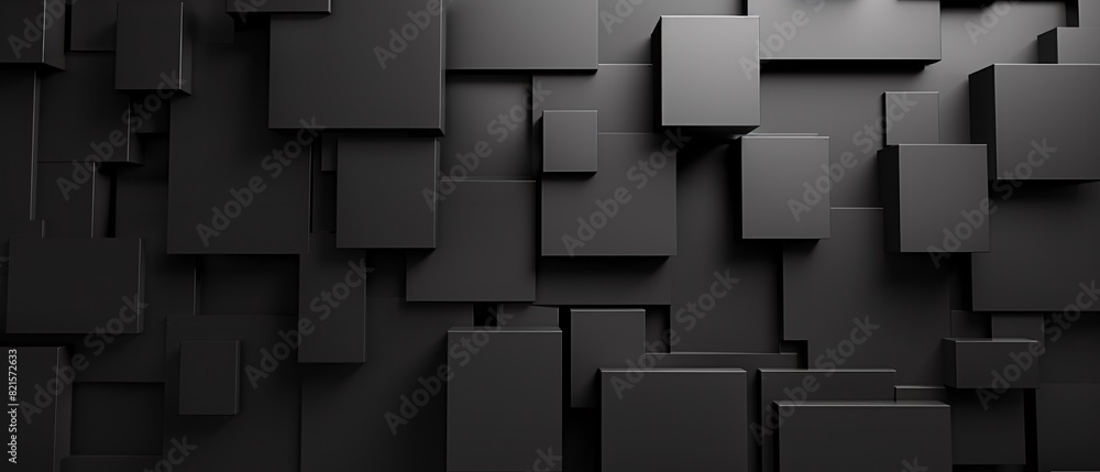 Poster abstract black 3d square blocks background. black cubes abstract background. random mosaic shapes. g