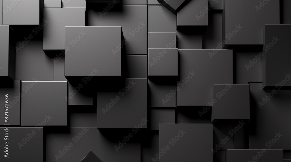 Poster abstract black 3d square blocks background. black cubes abstract background. random mosaic shapes. g