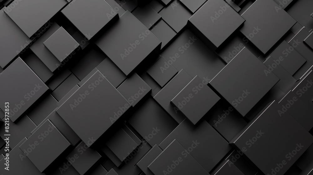 Aufkleber abstract black 3d square blocks background. black cubes abstract background. random mosaic shapes. g