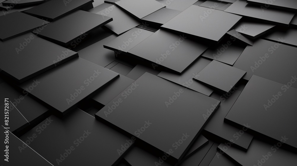 Poster abstract black 3d square blocks background. black cubes abstract background. random mosaic shapes. g