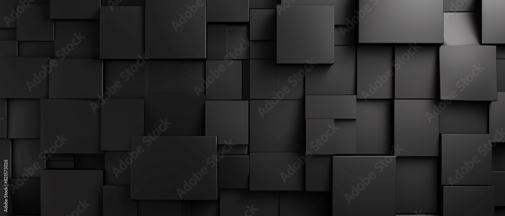 Poster abstract black 3d square blocks background. black cubes abstract background. random mosaic shapes. g